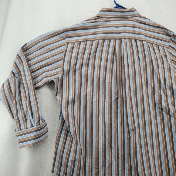 DOCKERS Shirt Men's Long Sleeve Casual Button Up Striped Easy Care Brown Large - Picture 10 of 12